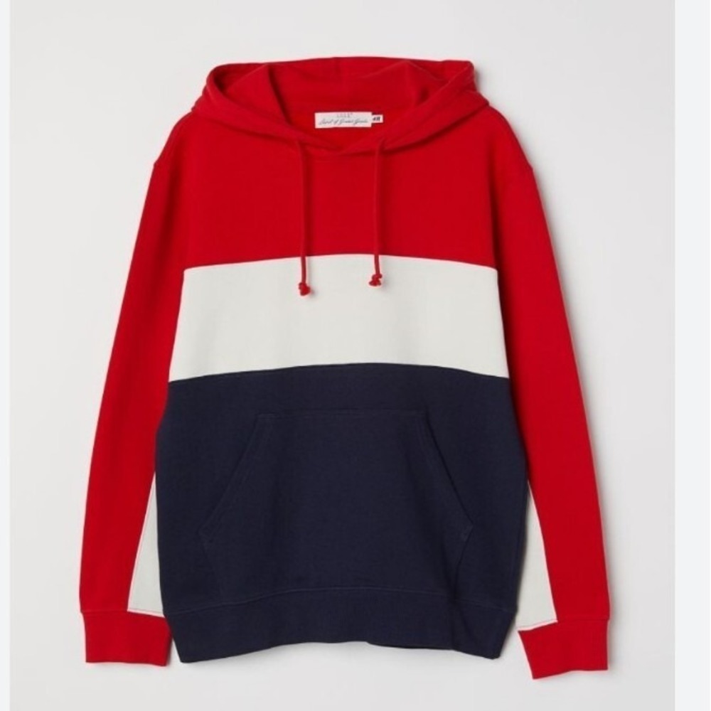 L.O.G.G By H&M Men's Hoodie Xl Striped Blue Red White Drawstrings